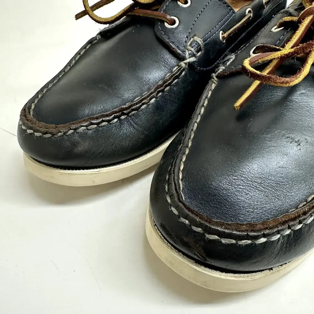 VERY GOOD Oak Street Bootmakers Boat Shoe Navy Chromexcel Leather Men's Size 9